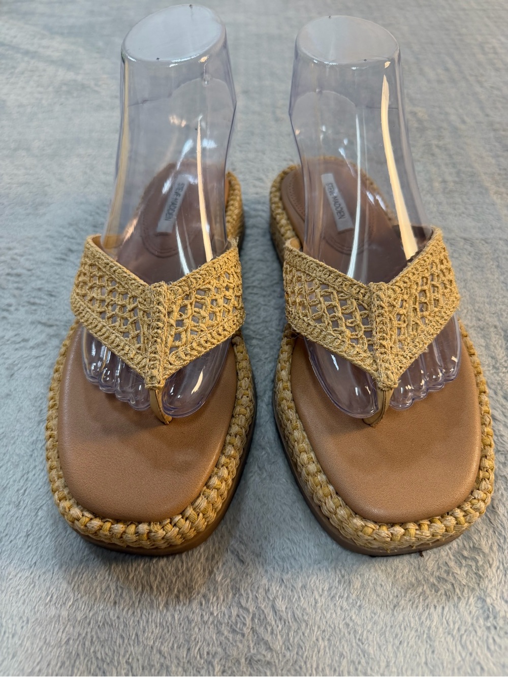 Steve Madden Raffia Crochet Platform Sandals Boho Beach Flip Flops Neutral